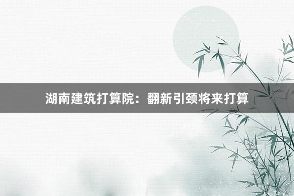 湖南建筑打算院：翻新引颈将来打算